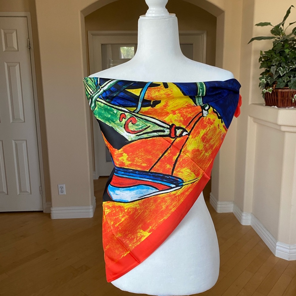 Colorful Silk Abstract Print Scarf Wrap Sarong Wall Art